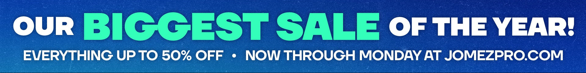 Promotional banner for JomezPro Black Friday Cyber Monday sale event with text on a white background