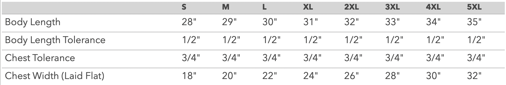 Tie Dye Shirt Sizing Chart