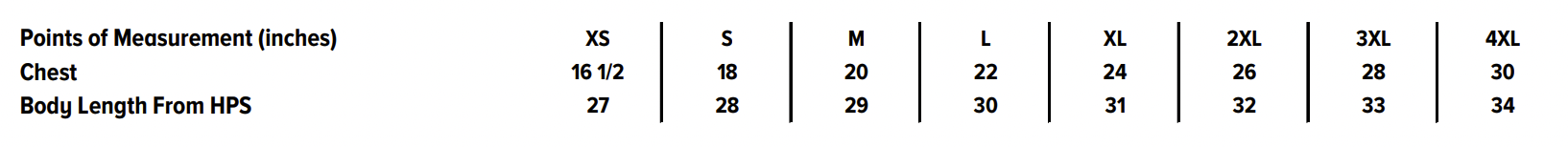 JomezPro Honk Pocket Tee Sizing Chart