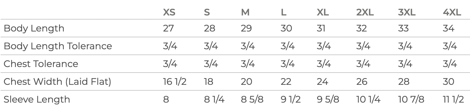 Approachable Tee Sizing Chart