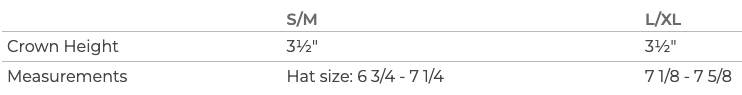 JomezPro Hat Sizing Chart