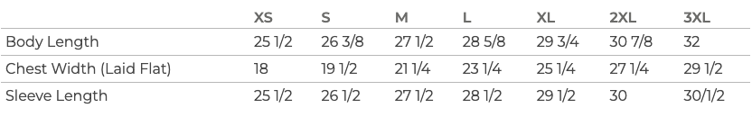 JomezPro Crewneck Sizing Chart