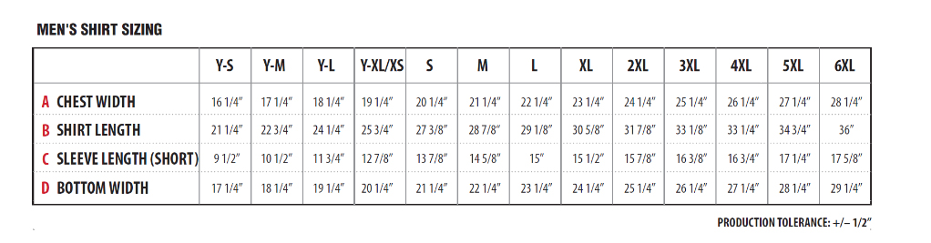 Diameter Apparel Men's Polo Sizing Chart
